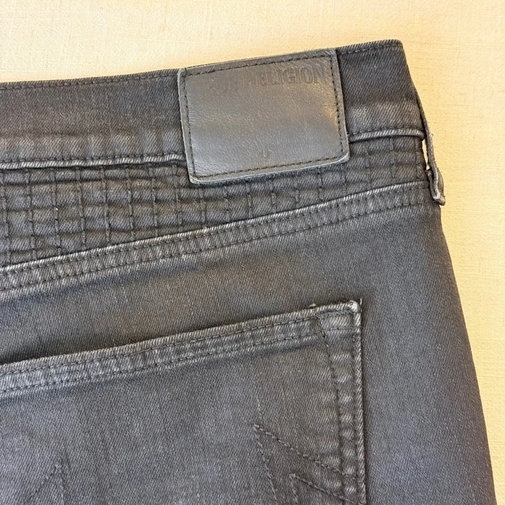 True Religion Geno Jeans Mens 42 Black Moto Biker Relaxed Slim Fit Stretch USA